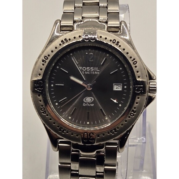 Fossil Blue AM-3198 Unisex Grey Stainless Steel 38mm Watch. 6.75" . New Battery. - Picture 1 of 10